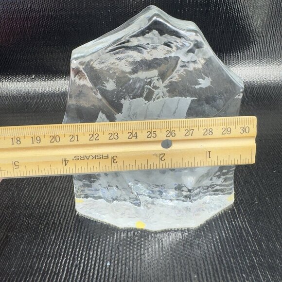Ice Block Paperweight Thick Heavy Viking Sailing Boat Etched Glass Figure VTG - Picture 2 of 9